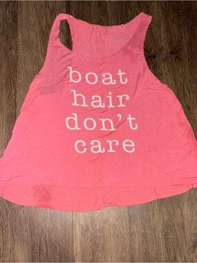 No Boundaries Pink Graphic Tank Top "boat hair don't care"